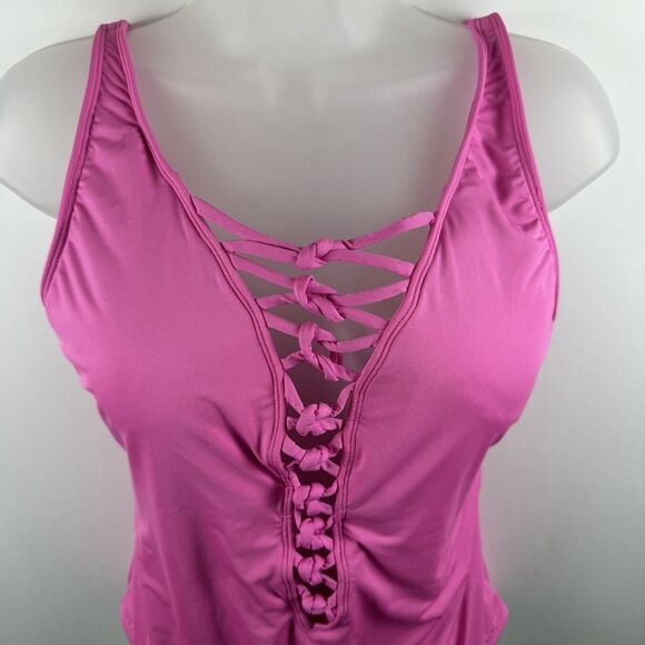 Lilly Pulitzer Swimsuit Women's Size 12 Plumeria Hot Pink Isle Lattice One Piece - Picture 3 of 7
